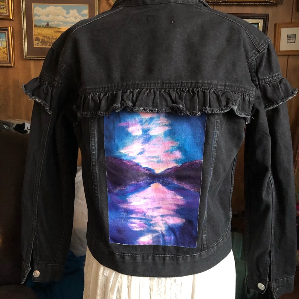 Hand Painted Ruffle Jean Jacket - Picture 6 of 10